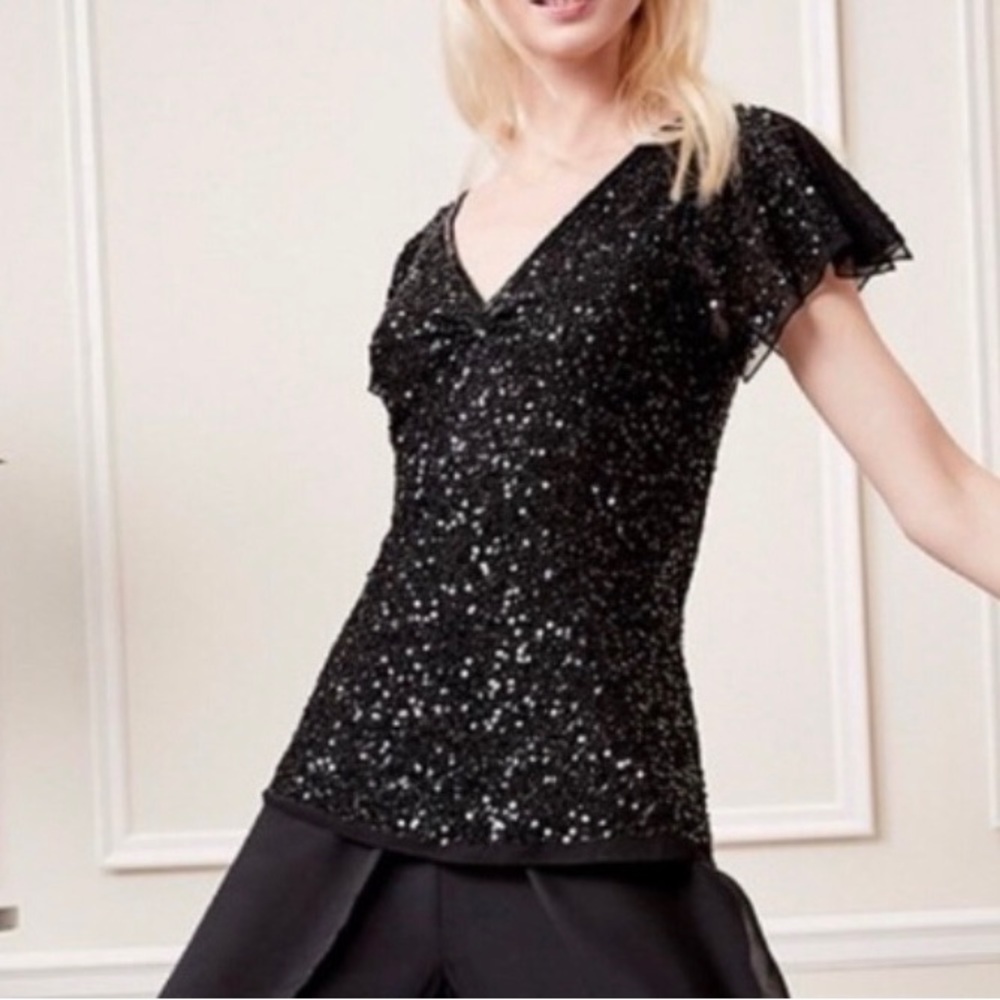 Adrianna-Papell beaded flutter sleeves silk dressy top